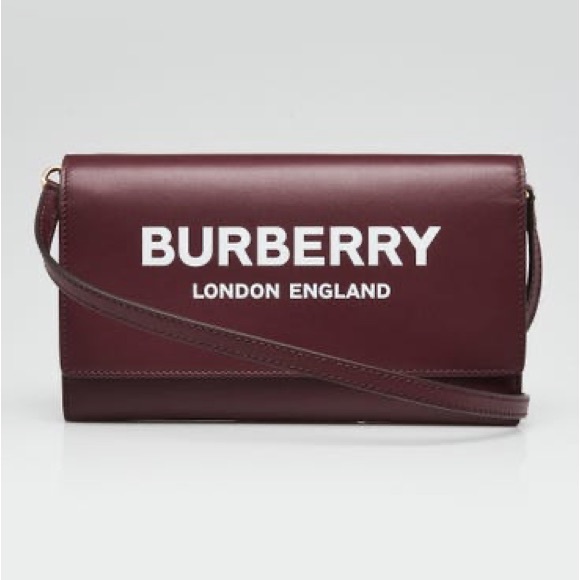 Burberry Hazelmere Printed Logo Leather Mahogany Red Crossbody Bag - Picture 2 of 13